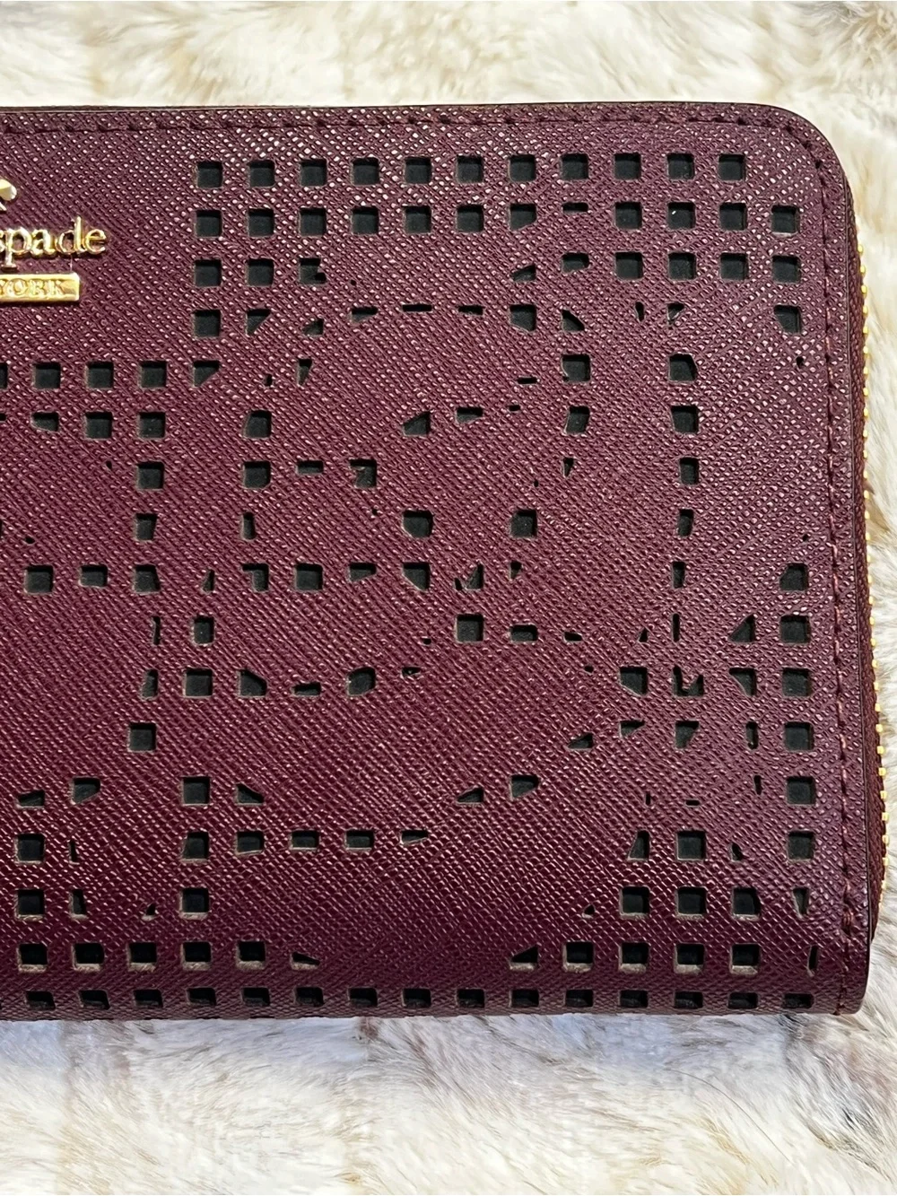 NWOT Kate Spade New York Plum Cameron Street Perforated Rose Lacey Wallet